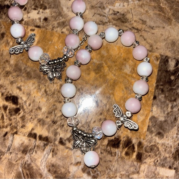 Handmade White/Pink/Purple Beaded Bracelet with Multiple Charms - Picture 7 of 11